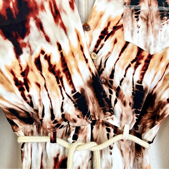 New NANUSHKA Jacques Tie Dye Belted Wide Leg Jumpsuit in Brown - Picture 8 of 13